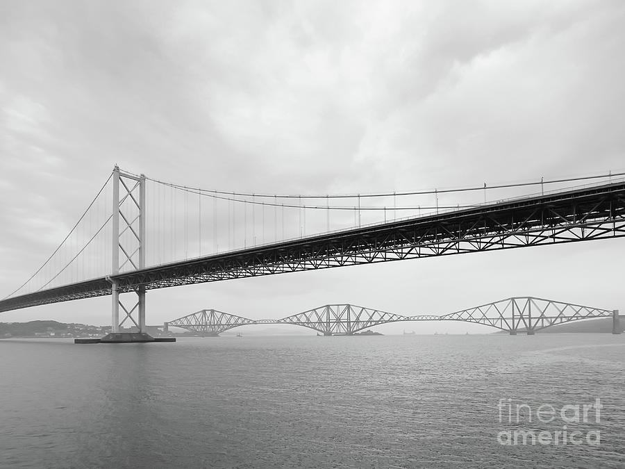 Bridge Digital Art - Firth of Forth Bridges Queensferry Edinburgh in Mono 3 by Douglas Brown