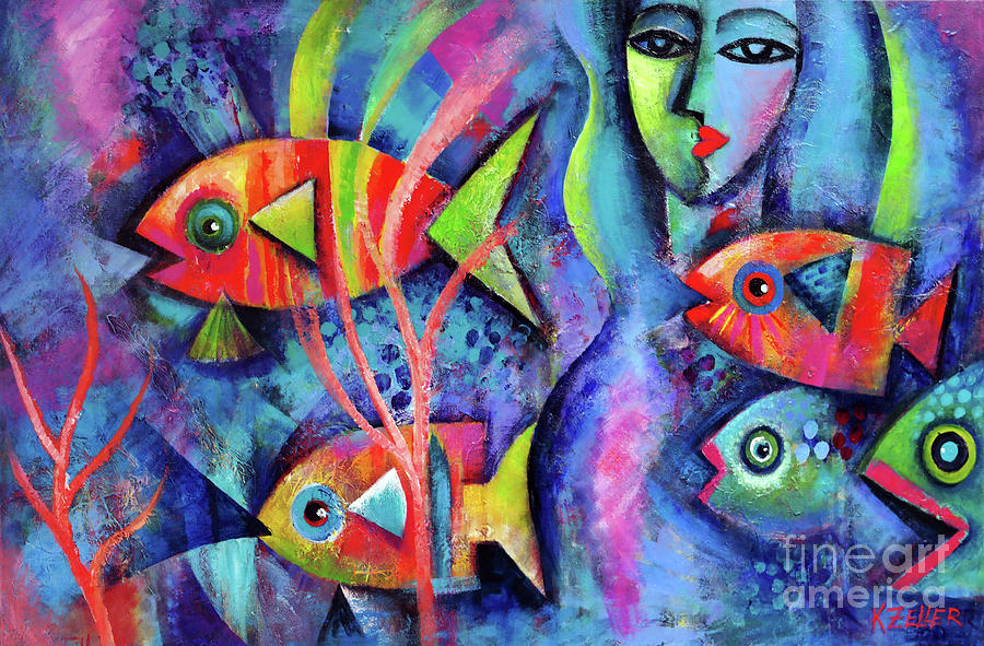 Fish Abstract Painting by Karin Zeller