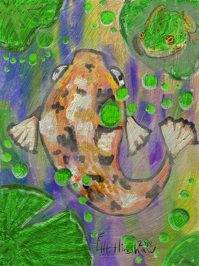 Fish and Frog Are Friends Painting by Lisa Hinshaw