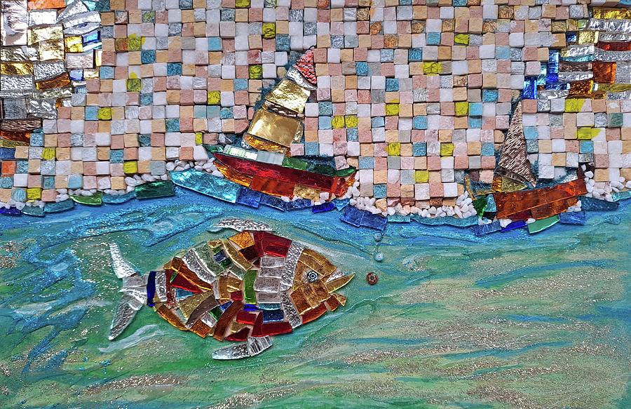 Fish Mixed Media - Fish and ships by Lucia Waterson