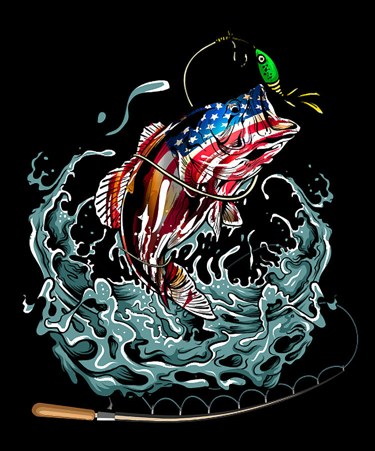 Fish Angler Dad Father American Flag Fisherman Digital Art by Tam ...