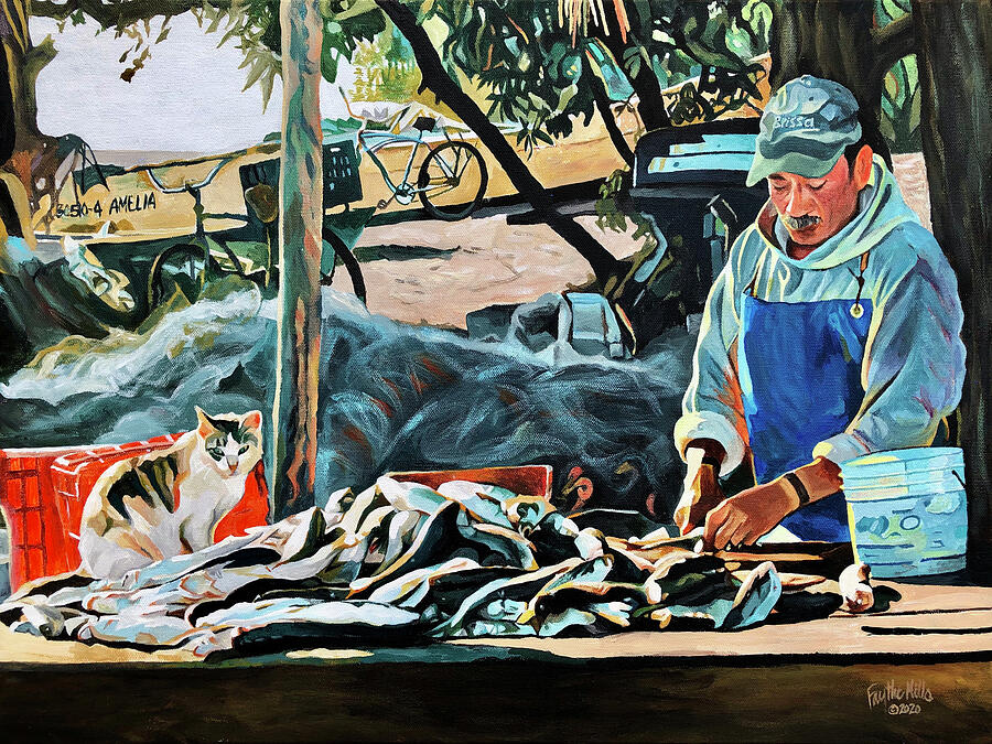 Fish Cleaning at La Brecha Painting by Faythe Mills