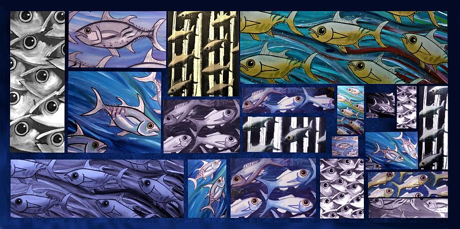 Fish Collage Painting by Joan Stratton