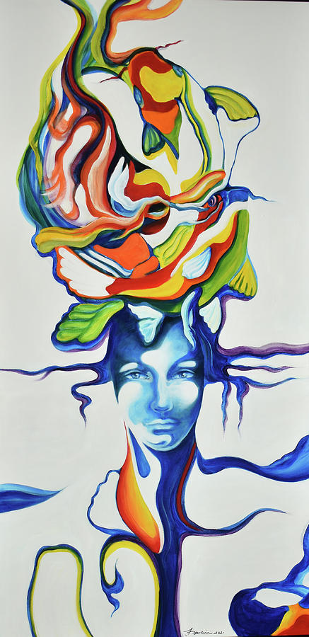 Portrait Painting - Fish Head Blu Women by Francine Stuart