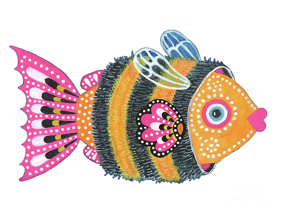 Fish Painting - FIsh in a bee costume by Nonna Mynatt