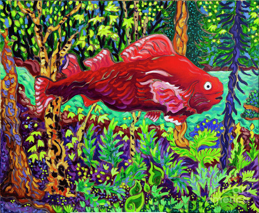 Fish in a Forest Painting by Cathy Carey