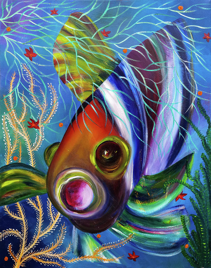 Fish in Blue Water Painting by Anastasia Tversky