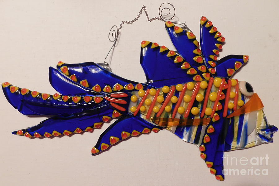 Fish in Primary Colors Glass Art by Joan Clear