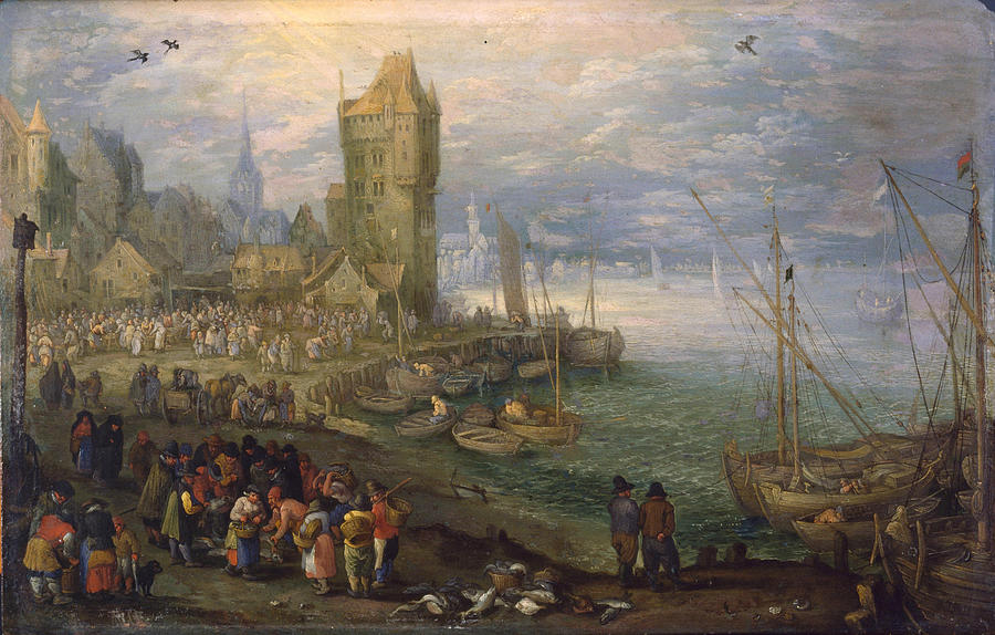 Fish Market In Front Of A Town Painting By Jan Brueghel The Elder ...