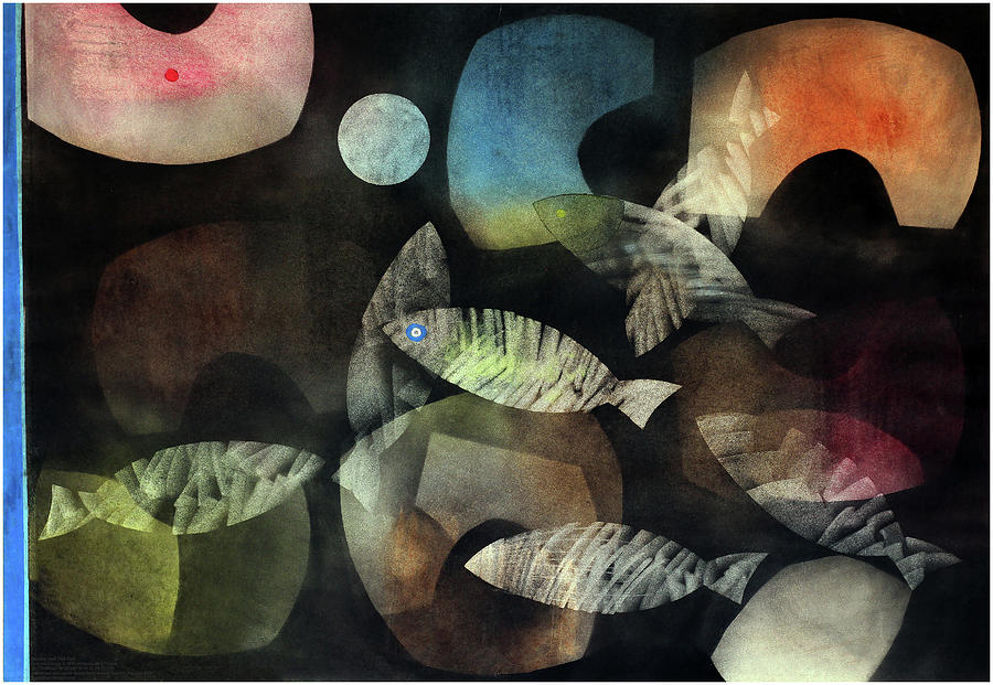 Fish Moon Painting by Winston Saoli 1950-1995