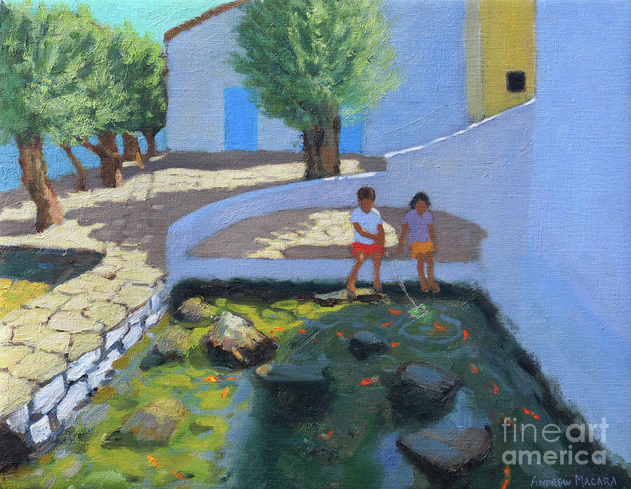 Fish pond, Milos, Greece Painting by Andrew Macara