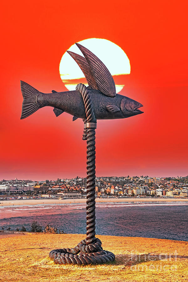 Fish Sculpture Sunset Sky Bondi by Kaye Menner Photograph by Kaye Menner