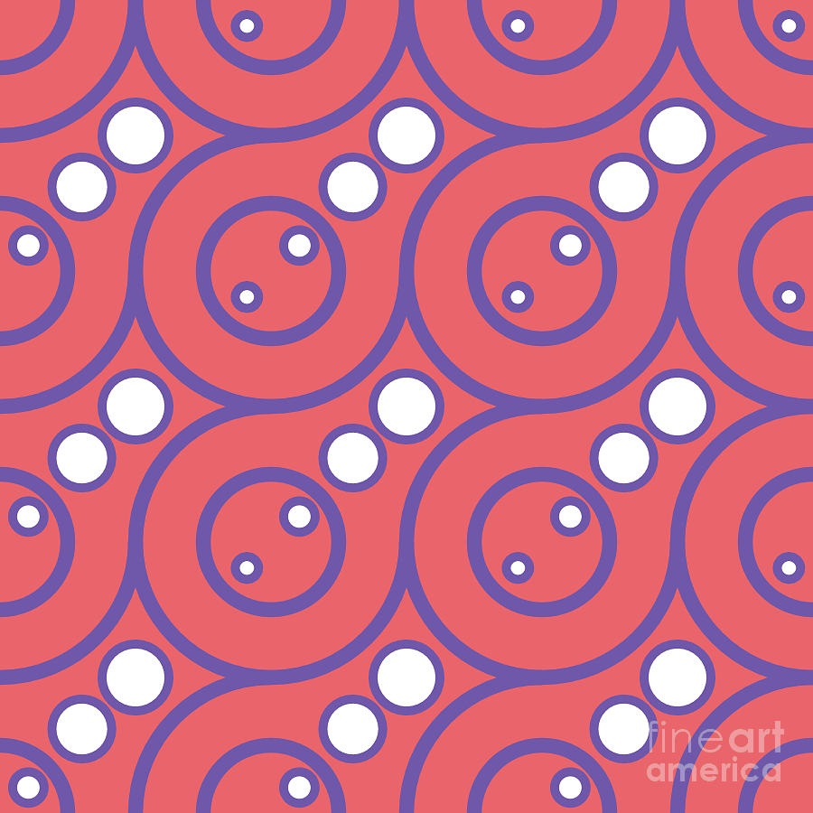 Fish Shaped Abstract Repeat Pattern in Coral and Violet Digital Art by Barefoot Bodeez Art