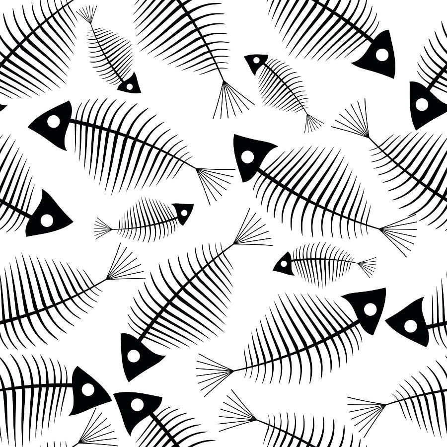 Fish skeleton seamless vector wallpaper Drawing by Moorsky
