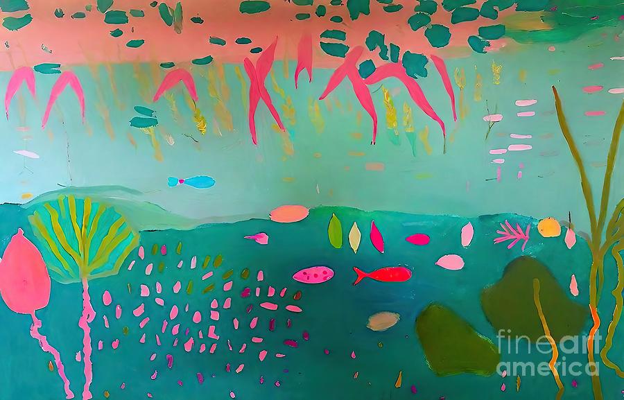 Fish Painting - Fish Water Illustration Sea Abstract Art Painting by N Akkash
