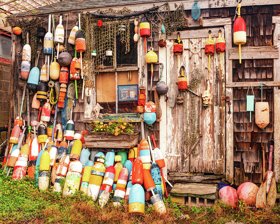 Fisherman Buoys On An Old Shack - Rockport Massachusetts Photograph by Gregory Ballos