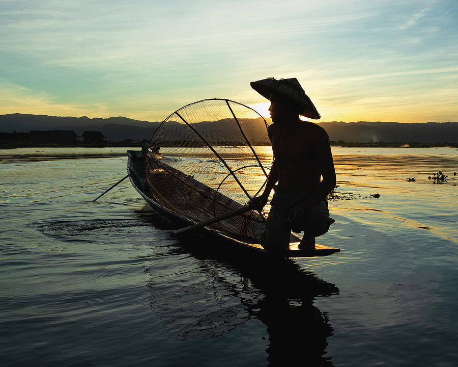 Fisherman in Myanmar Silhouette Photograph by Lindley Johnson - Fine ...