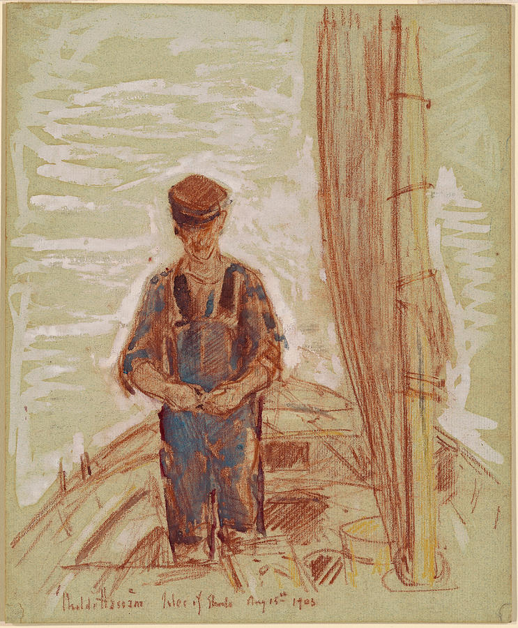 Fisherman, Isle of Shoals Drawing by Childe Hassam