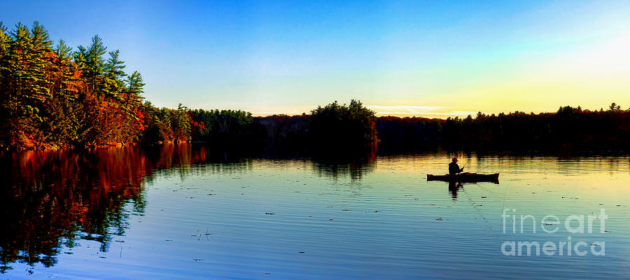 Fisherman on Maine Lake at Sunset Photograph by Olivier Le Queinec