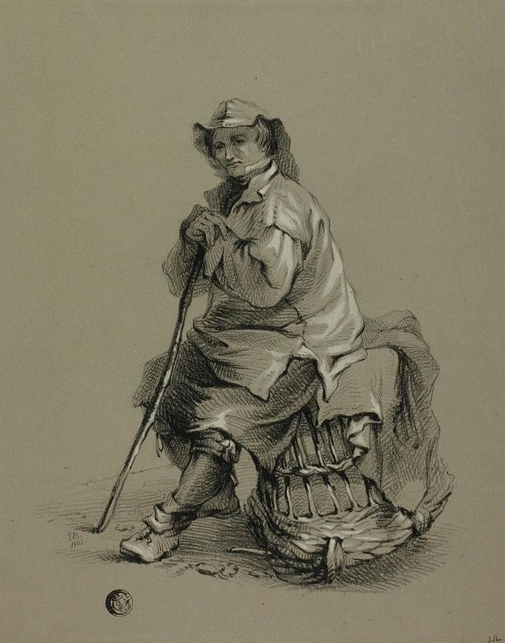 Jan Vermeer Drawing - Fisherman Seated on Lobster Pot th century by Eugene Blery French