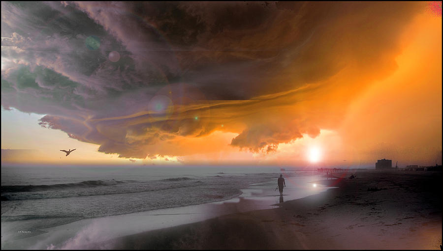 Fisherman Silhouette, Beach, Approaching Storm Clouds Photograph by A Macarthur Gurmankin