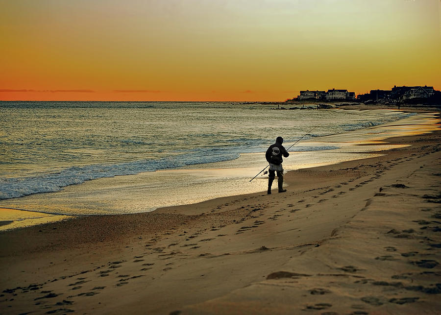 Fisherman Walking the Surf in Rhode Island Photograph by Cordia Murphy