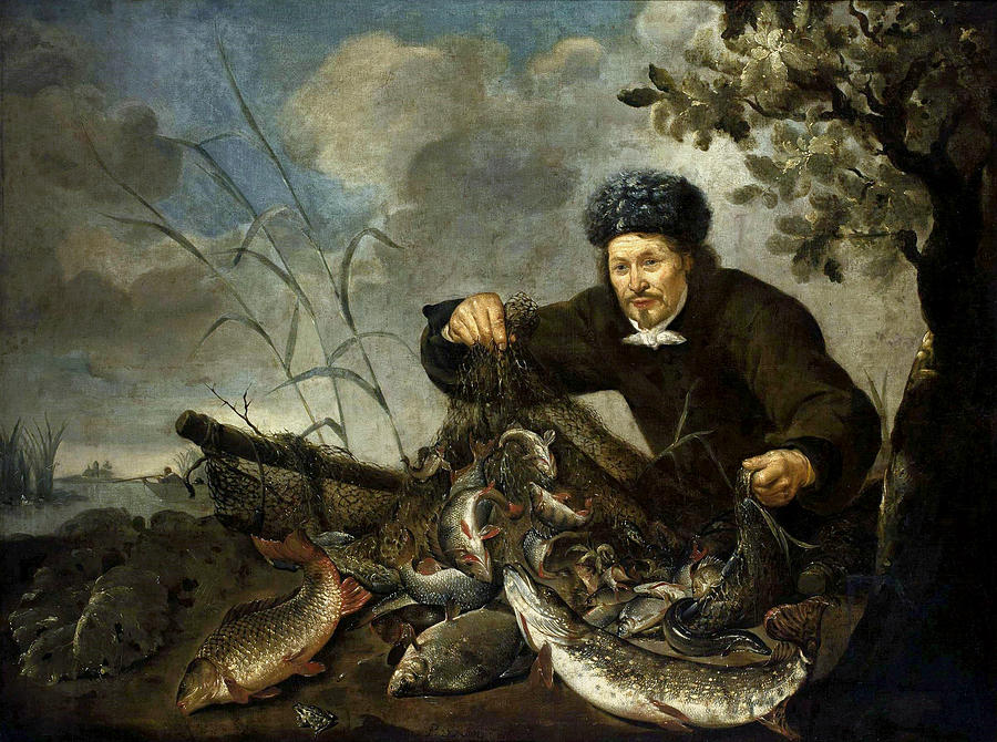 Fisherman with his catch  Painting by Pieter van Noort