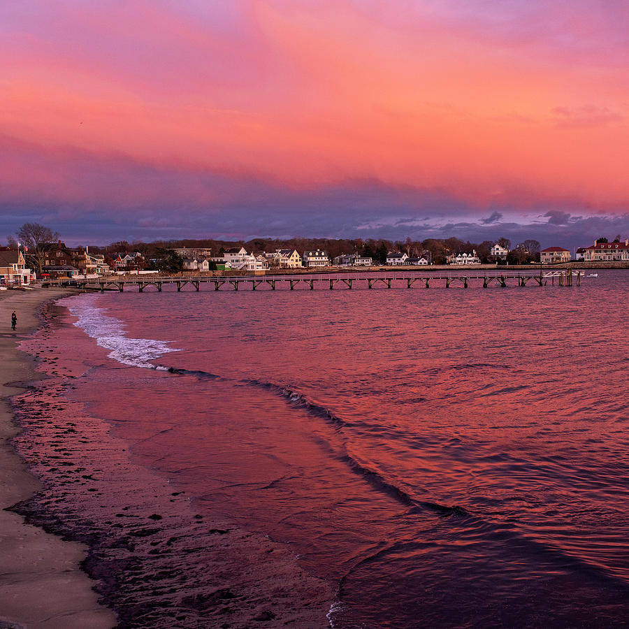 Fishermans Beach Pier Beautiful Sunset Swampscott Massachusetts MA Red Sky Square Photograph by Toby McGuire