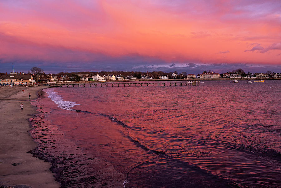 Fishermans Beach Pier Beautiful Sunset Swampscott Massachusetts MA Red Sky Photograph by Toby McGuire