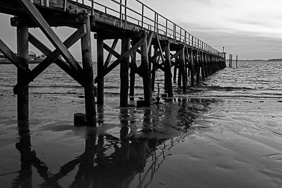Fishermans Pier Swampscott Massachusetts Fishermans Beach Sunset Reflection Black and White Photograph by Toby McGuire