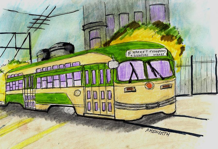 Fishermans Wharf Trolley Drawing by Paul Meinerth