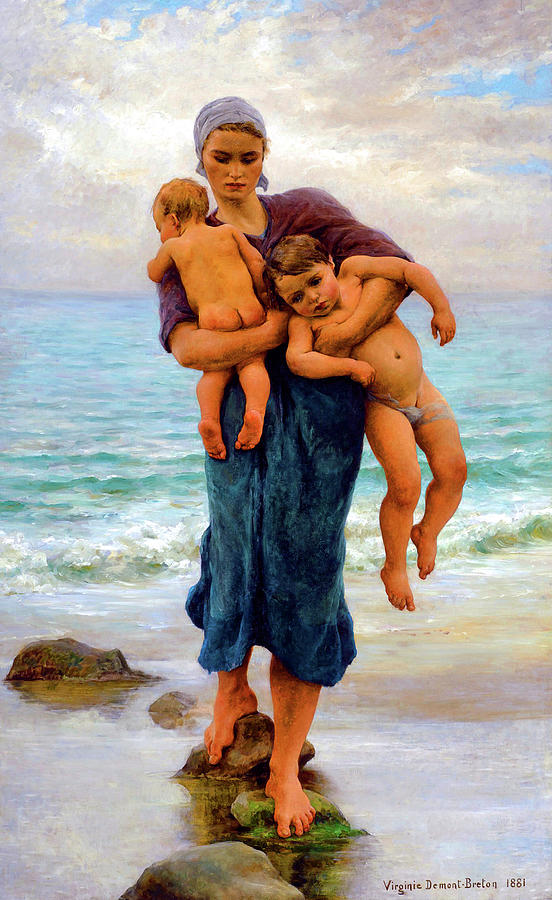 Mother Painting - Fishermans Wife Bathing her Children by Jon Baran