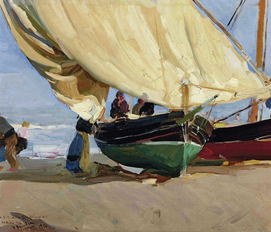 Boat Painting - Fishermen and boats, Valencia by Joaquin Sorolla