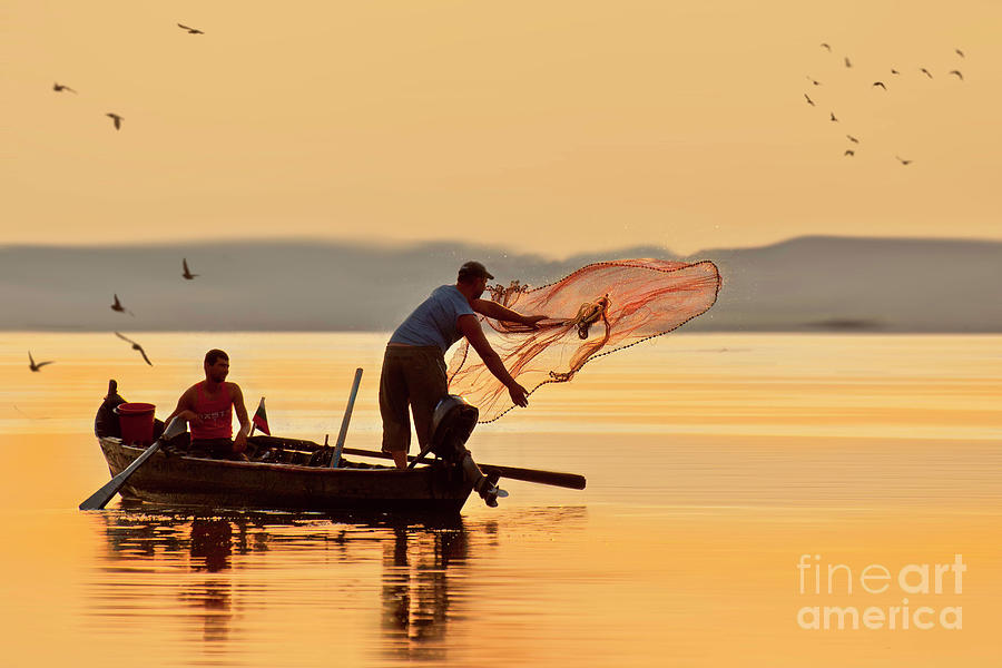Sunset Photograph - Fishermen by Evmeniya Stankova