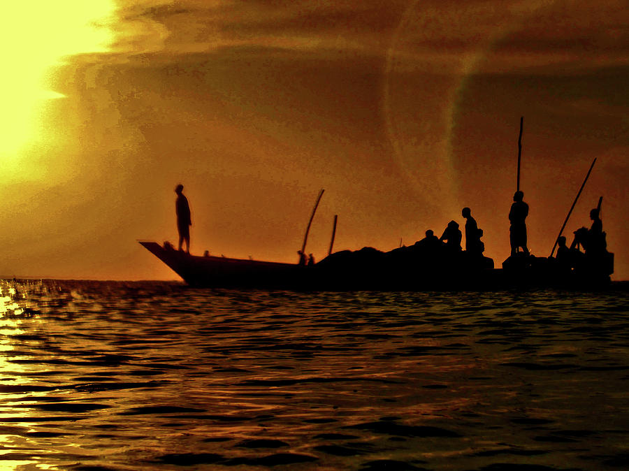 Fishermen. Golden Sunset. Digital Art