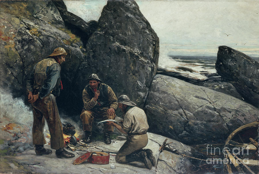 Fishermen Painting by O Vaering by Oscar Wergeland