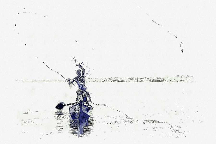 Fishermen on Lake Victoria in Uganda, ca 2021 by Ahmet Asar, Asar Studios Painting by Celestial Images