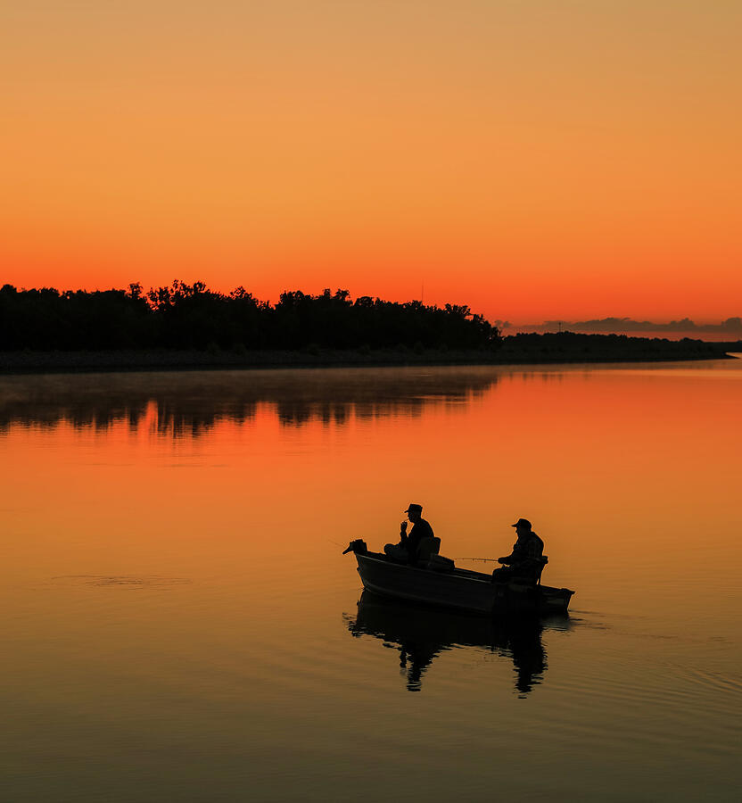 Boat Photograph - Fishermen Silhouetted At Sunrise by Dan Sproul