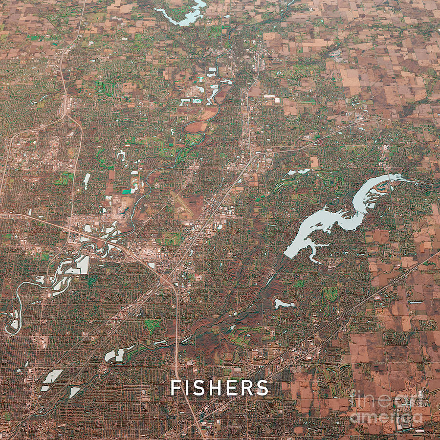 Fishers Indiana 3D Render Map Color Top View Nov 2019 Digital Art by 