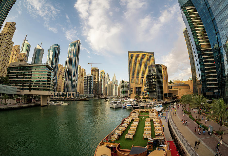 Fisheye view of cruise restaurant docked at Dubai Marina Photograph by ...