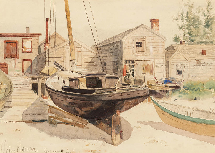 Fishhouses Swampscott Drawing by Childe Hassam