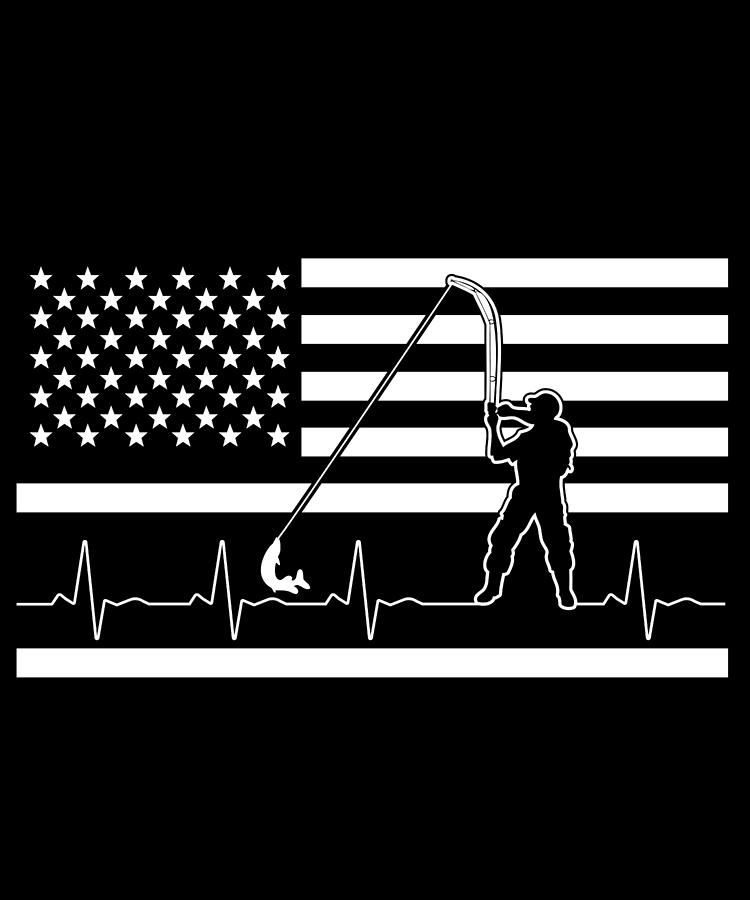 Fishing American Flag Fisherman Heartbeat Digital Art by Jacob
