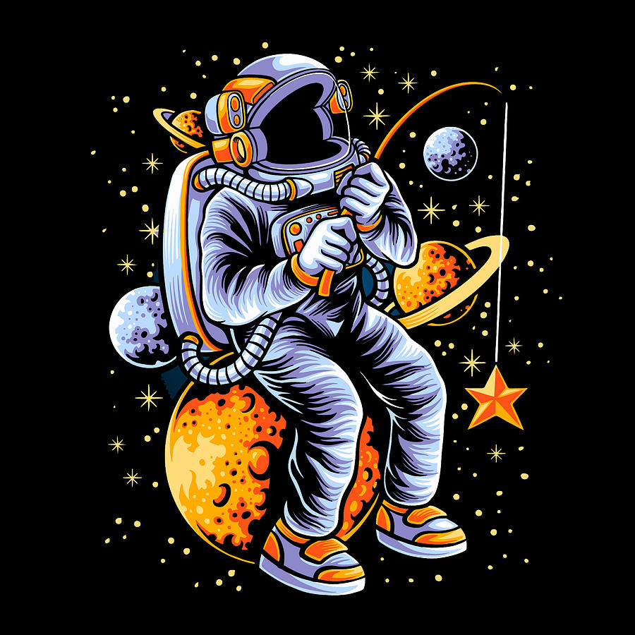Fishing Astronaut Fisherman Space Cosmic Spaceman by Tony Rubino