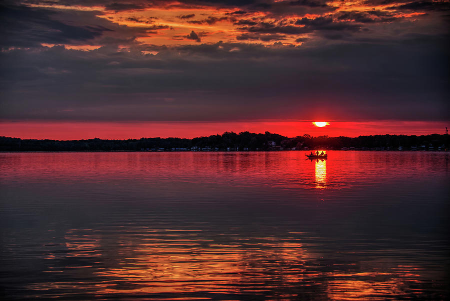 Fishing at Sunrise on Lake Kegonsa WI Photograph by Peter Herman