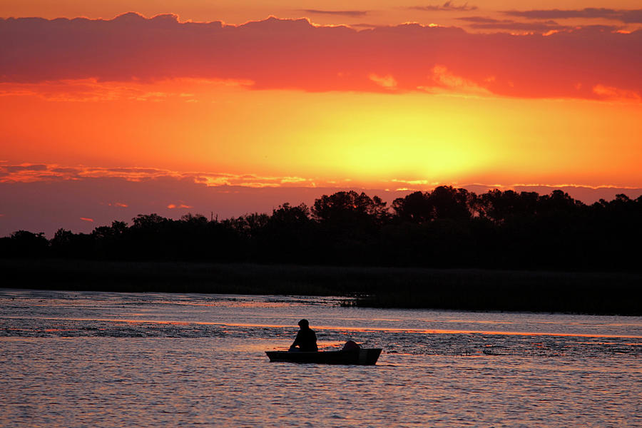 Boat Photograph - Fishing At Sunrise by Terry Shoemaker