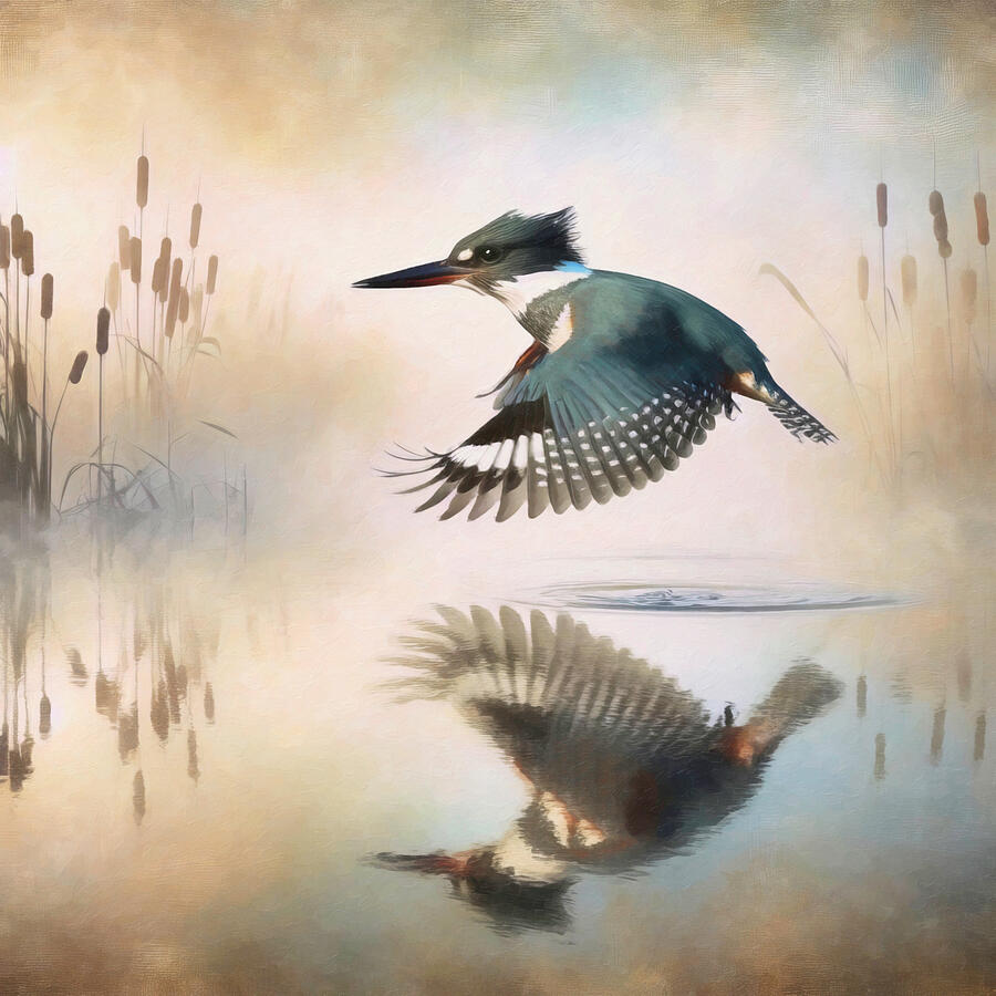 Kingfisher Digital Art - Fishing at the Pond by Donna Kennedy
