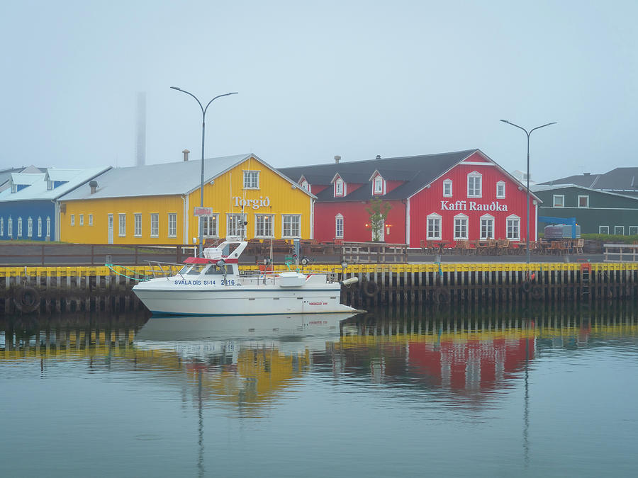 Fishing Boat  and Colorful Reflections in Siglufjordur Photograph by Kristia Adams
