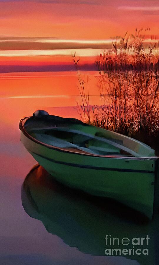 Fishing boat at sunset Digital Art by Chris Bee