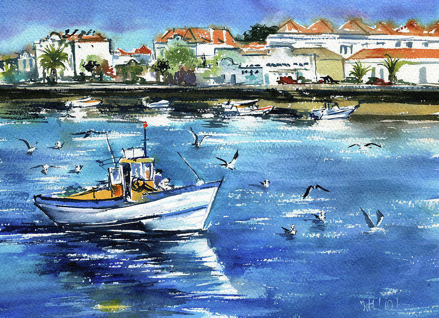 Fishing Boat at Tavira - Algarve Portugal Painting by Dora Hathazi Mendes