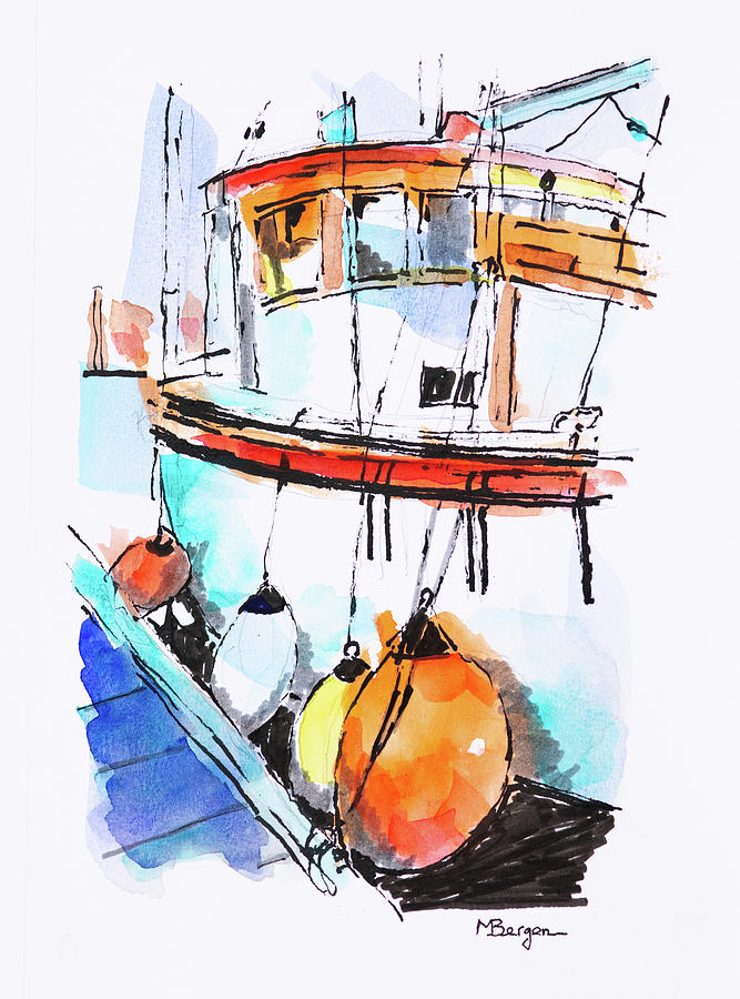 Fishing Boat Drawing by Mike Bergen
